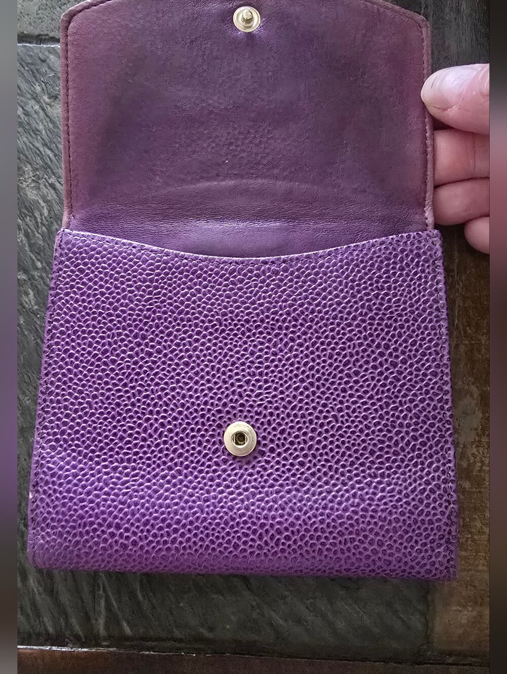 Chanel Purple Textured Leather Wallet - Picture 3 of 16